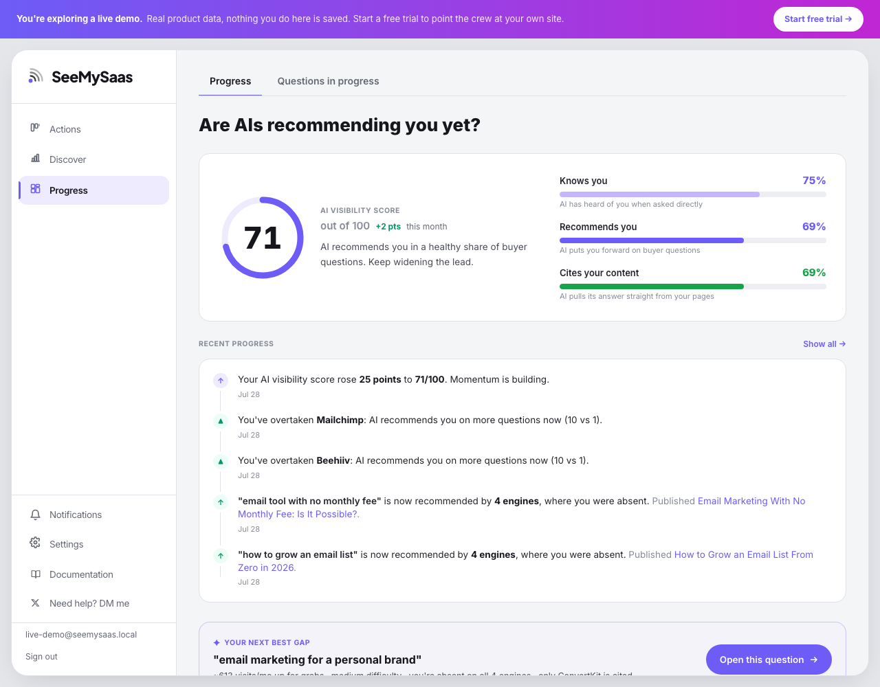 The Progress dashboard